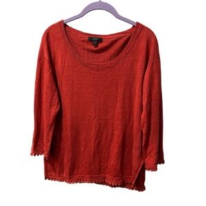 J.Crew 100% Linen Long Sleeved Split Hem Scoop Neck Blouse